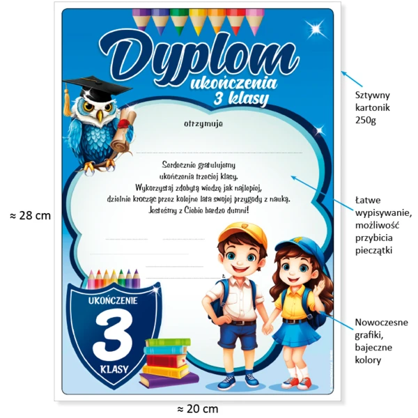 Zestaw Ukończenie 3 Klasy (Dyplom, Biret, Wesoły Ołówek, Zakładka)