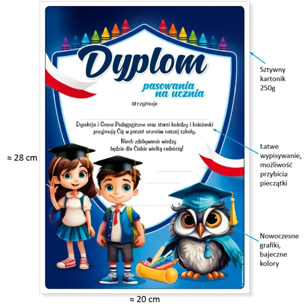 Zestaw Pasowanie na Ucznia (Dyplom A4, Wesoły Ołówek, Zakładka)