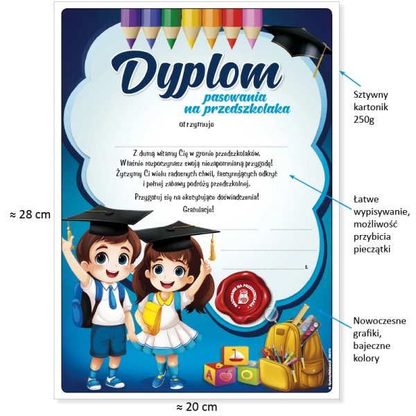 Zestaw Pasowanie na Przedszkolaka (Dyplom, Rożek Obfitości, Zakładka)