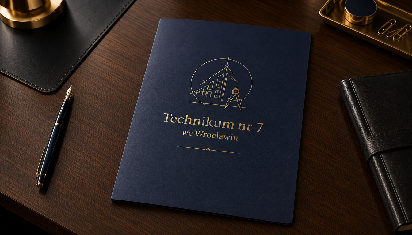 Granatowe teczki dla szkół – elegancka oprawa dyplomów i świadectw Granatowe teczki dla szkół z eleganckim nadrukiem i szkolnym charakterem